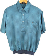 Vtg Alan Stuart Shirt Men's Med Blue Black Geometric Banded Waist Distressed USA