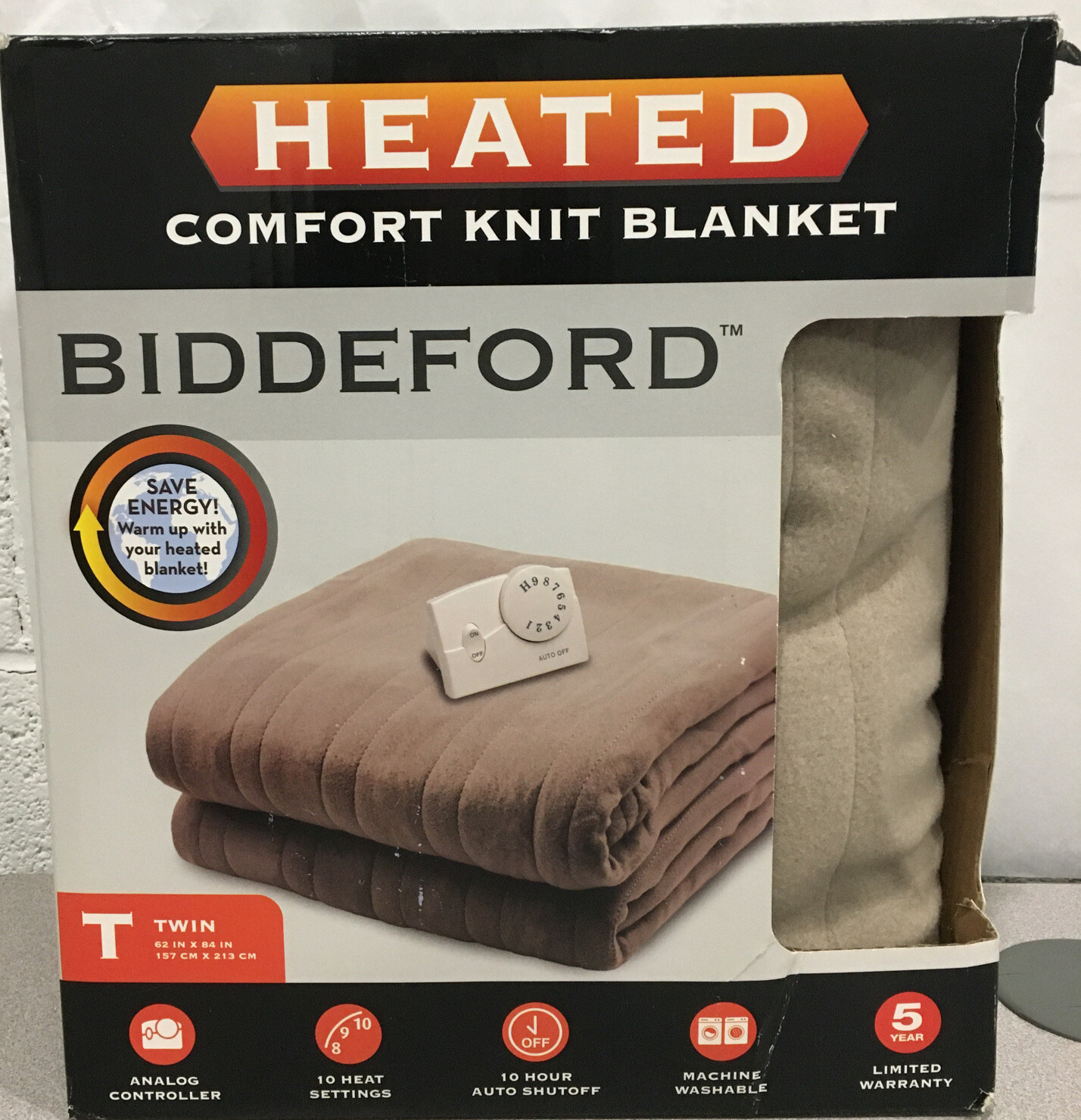 Biddeford Comfort Knit Fleece Heated Blanket Twin, Lite Brown | eBay