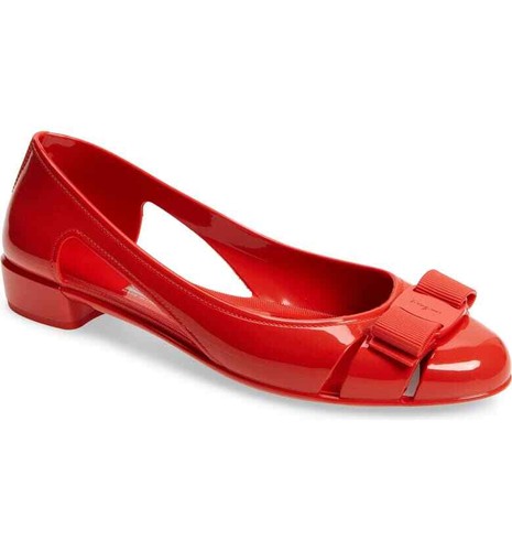 Salvatore Ferragamo ARID CORAL/RED Jelly VARA Cutout Ballerina Flat Size 8C  | eBay