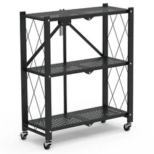 3-Tier Heavy Duty Foldable Metal Rack Storage Shelving Unit with Wheels 661LBS