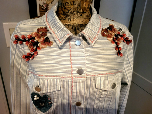 Up-cycled Liverpool Striped Jean Jacket - Size Large - Picture 5 of 10