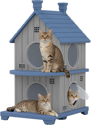 Outdoor Cat House Weatherproof, Durable Resin Cat Houses for Outdoor Indoor Cats