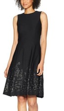Calvin Klein A-Line Embroidered Hem Black Dress Sleeveless Women's Size 2 NWT