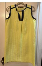 J.CREW Sleeveless Shift Dress Yellow Blue Geometric Split Neck Size 4