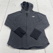 The North Face Hoodie Sweatshirt Womens Large Gray Full Zip Fleece Logo Pockets