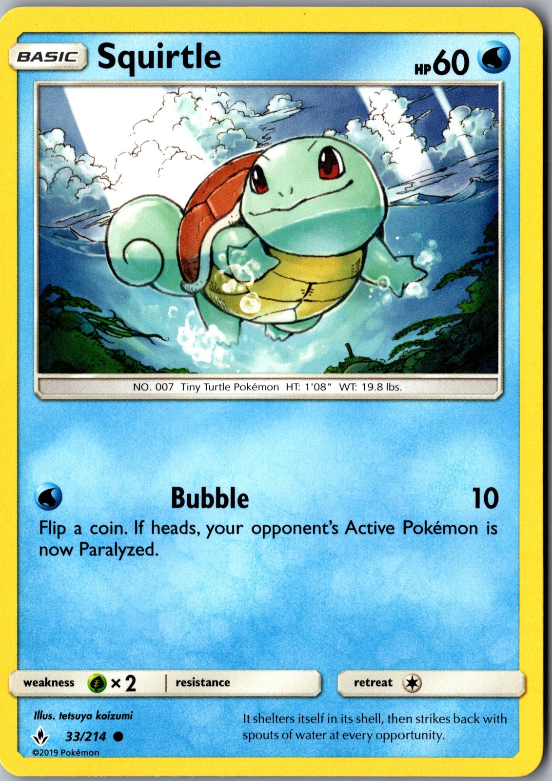 Squirtle 33/214 Common Unbroken Bonds Lightly Played Pokemon Card Starter