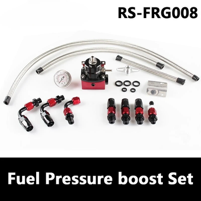 #ad Fuel Booster Turbo Valve Pressure Regulator Oil Cooler Hose Kit Black Red $92.15