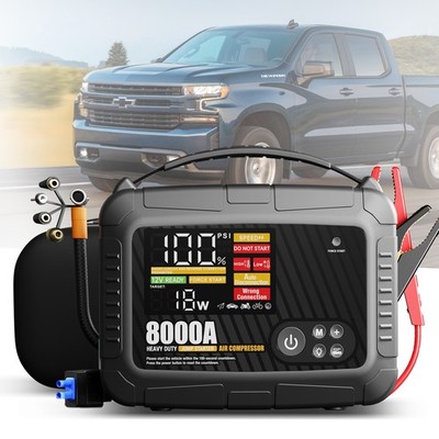 Car 8000A Jump Starter with Air Compressor Power Bank Emergency Battery Booster