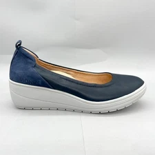 Vionic Womens 7.5 Jacey Wedge Slip On Ballet Shoes Navy Leather Suede Comfort