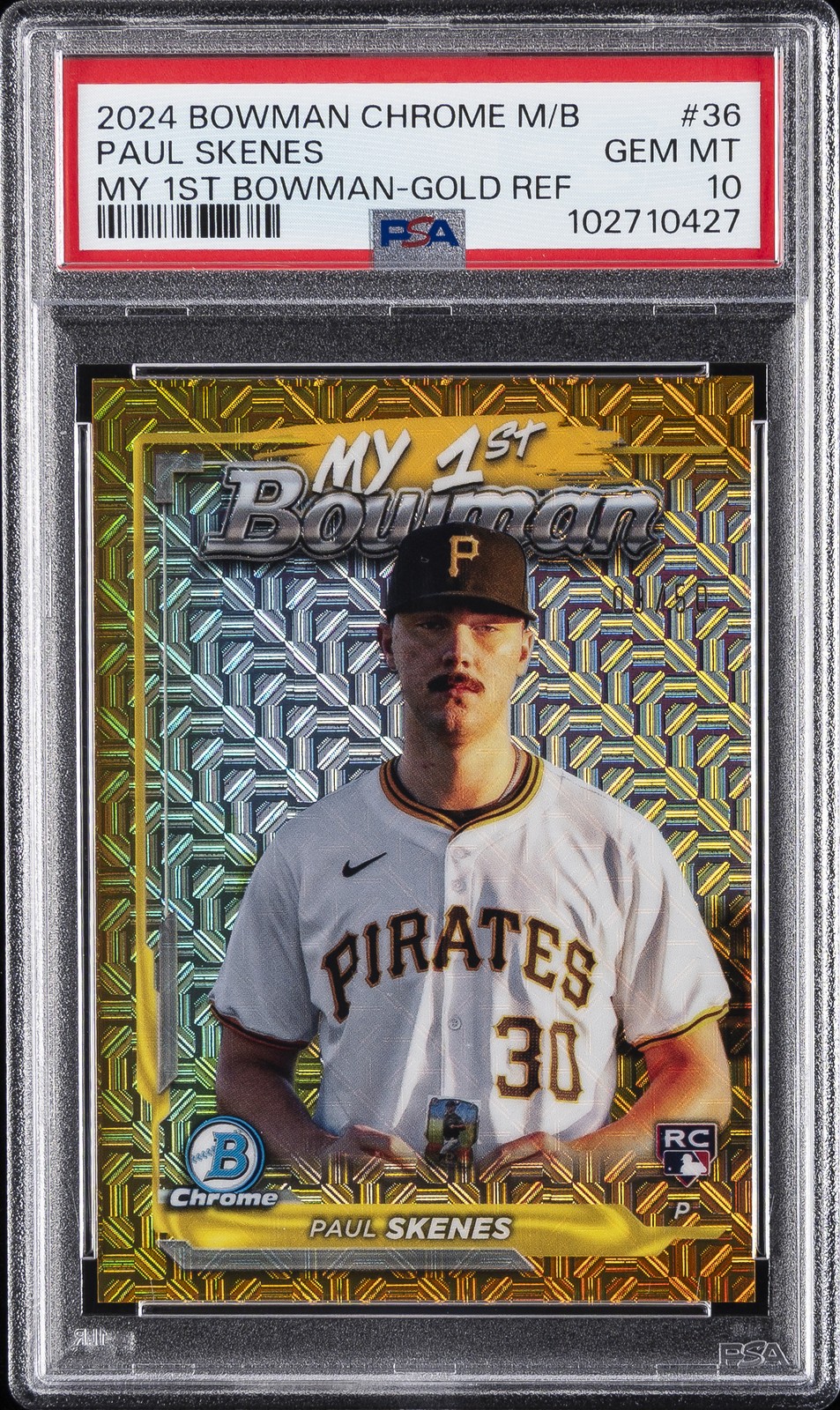 2024 BOWMAN CHROME MEGA BOX MY 1ST BOWMAN GOLD REFRACTOR PAUL SKENES 9/50 PSA 10