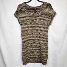 H&M Womens Sweater Dress Short Sleeve Knit Size S Brown Wool Metallic Blend