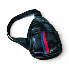 Black Sling Crossbody Bag Red & Blue Stripe Z...