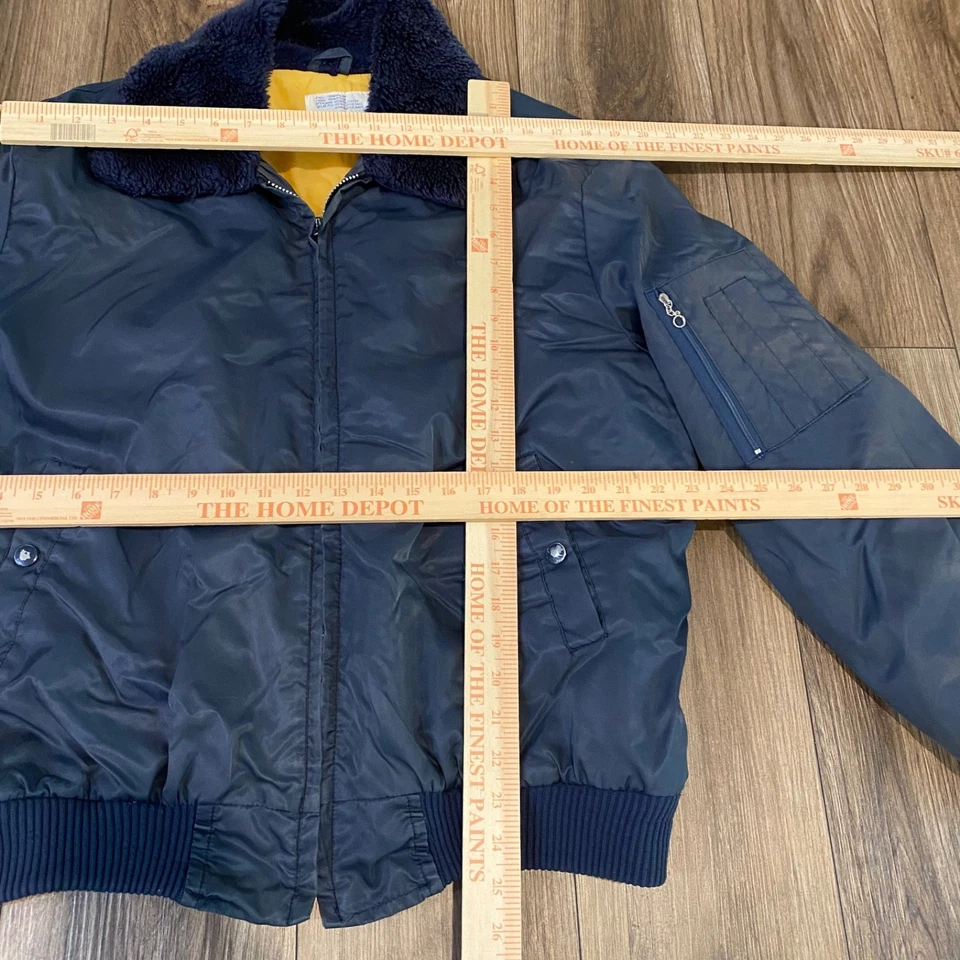 Vintage Sears Work Leisure Mens LARGE 80's Blue Nylon Flight Bomber Jacket Coat - Image 4 of 4