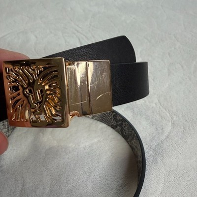 Vintage Anne Klein Gold Lion Head Logo Buckle Reversible  display picture 3