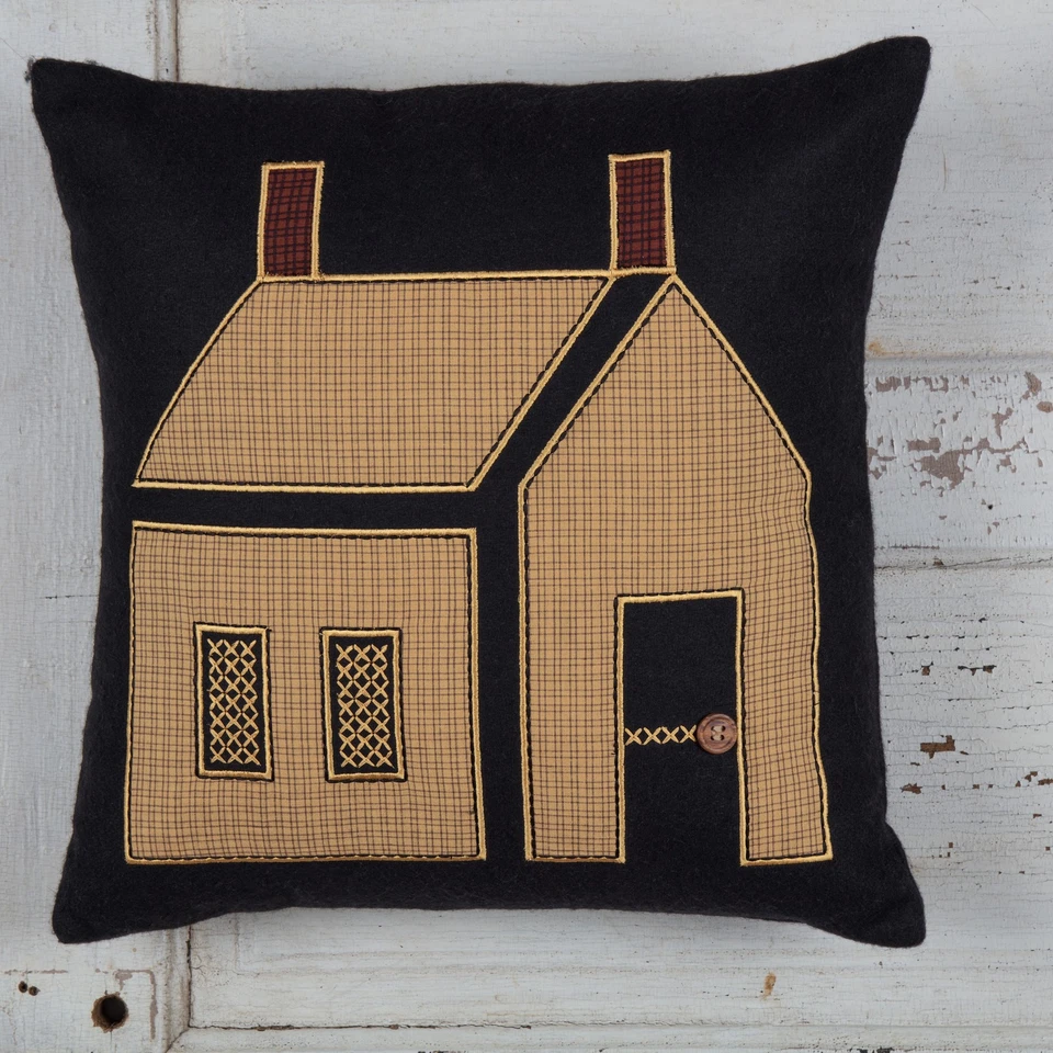 Primitive 18"x18" House Pillow Black Appliqued Buttons Bedroom Decor VHC Brands - Image 2 of 4