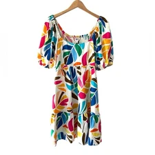 Tabitha Brown x Target women Puff Sleeve Dress M multicolor botanical linen NWT