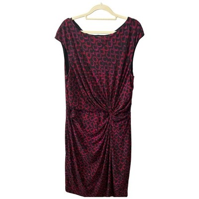 Lauren Ralph Lauren Shift Dress Womens 18 Burgundy Geo Print Twisted Boat Neck