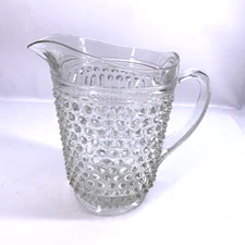 Beautiful Vintage Hobnail Clear Glass Heavy 3 lb Pitcher 8" x 5" x 7.5" Tall