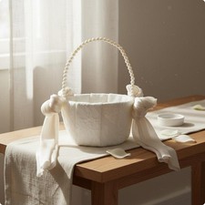 Decorative White Veiled Basket With Bowknot Ribbon Flower
