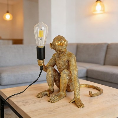 Gold Resin Monkey Table LAMP – Sitting Monkey Desk Lamp with Funny