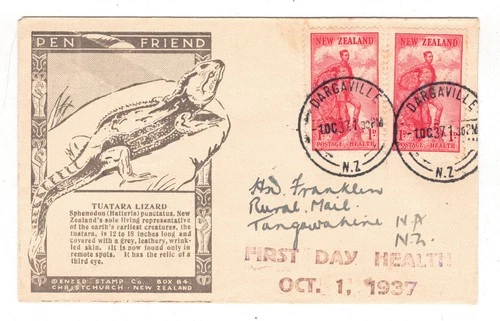 NEW ZEALAND Scott # B12 USED Pair on 1937 First Day Cover with Nice Cachet!