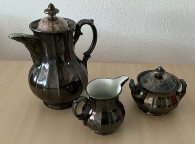 Set Porzellan Kaffeekanne Zuckerdose Milchkännchen - 100 Jahre KPM 1831-1931