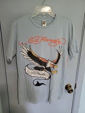 Ed Hardy T Shirt Size Large EAGLE Graphic With Crystal Embellishments Blue