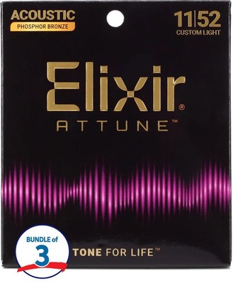 Elixir Strings 21027 Attune Phosphor Bronze Acoustic Guitar Strings - .011-.052