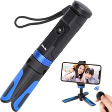 Smartphone tripod, 360 degree rotation, compact storage, Bluetooth remote contro
