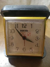 Vintage Equity Travel Alarm Clock Quartz Movement Black Folding Case Works