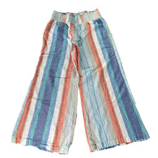 Indigo Rein L Linen Blend Navy Striped Wide Legged Flare Pants Funky Boho Hippie