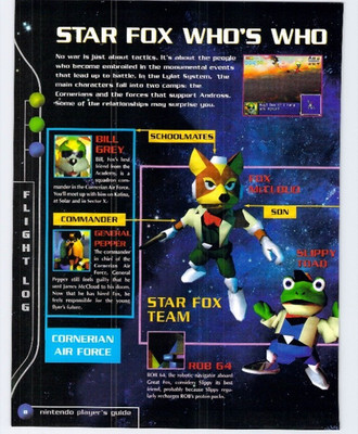 Vtg Book Print Star Fox 64 Who's Who Character Lore Art 1997 Slippy Toad Pepper