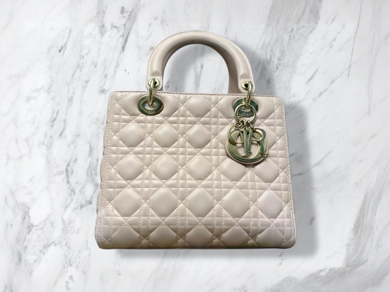 Christian Dior Lady Dior Lambskin Blush Pink Top Handle Bag