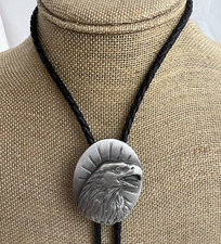 Vntg American Bald Eagle Pewter Bolo Tie 3D Leather Siskiyou Buckle Co Western