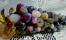 Tumbled Stone Agate Grape Bunch Cluster Art Décor ~ 5"L 3"H ~ Metal Leaves