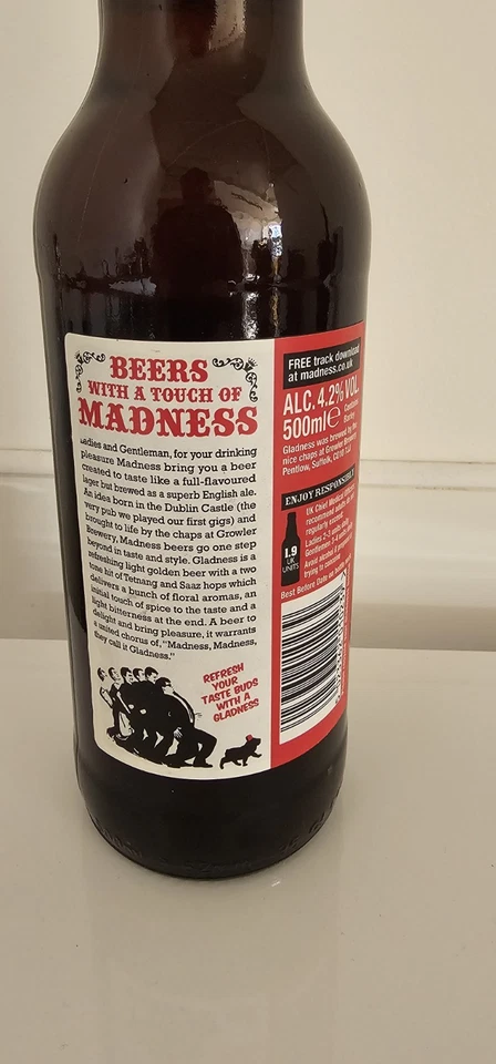 Gladness Beer Bottle EXP 31/08/2014. Contents Will Be Emptied. Madness, Suggs - Image 3 of 4