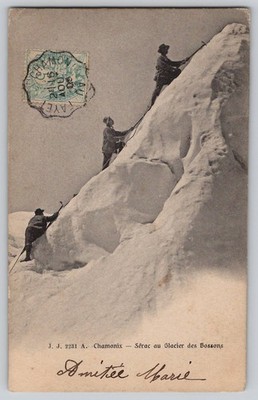 Glacier des Bossons Climbers Chamonix France Jullien Frères Postcard c1924
