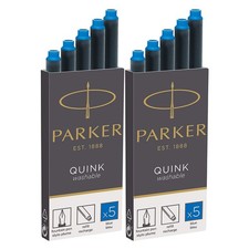 Parker Quink Washable Ink Fountain Pen Refill Cartridges, 10 Blue