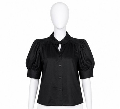 DKNY Jeans Damen schwarz Satin Bluse Oberteil Puffärmel Knopfleiste Größe S neu mit Etikett
