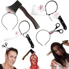 4Pcs Halloween Prank Knife Headband Axe Bleeding Fake Knife Zombie Costume Prop