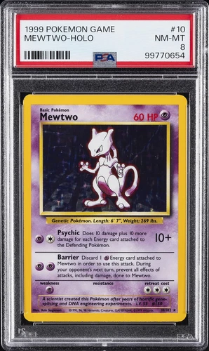 1999 POKEMON BASE SET UNLIMITED #10 MEWTWO-HOLO PSA 8