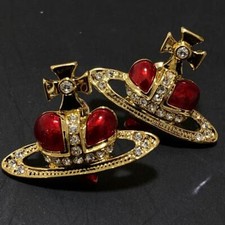 Vivienne Westwood Earrings Pierce Diamante Gold x Red 2.5 cm w/drawstring