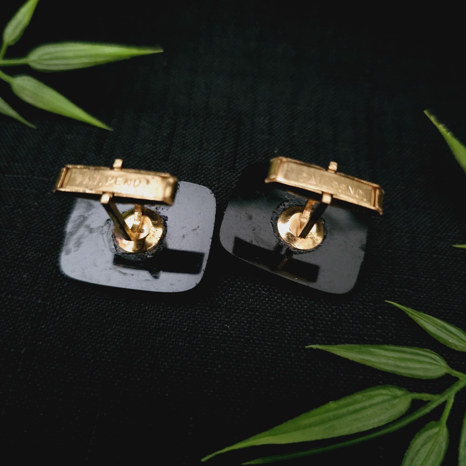 Vintage Rectangular Black Plastic Cufflinks With … - image 6