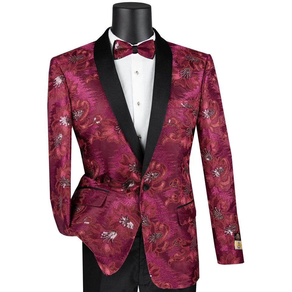 Blazer ajustado bordado cachemir VINCI para hombre con pajarita XS-5XL, 6 colores - NUEVO Foto 3 de 4