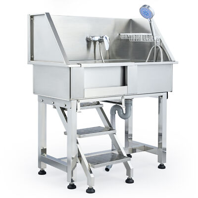 86cm Hundebadewanne Haustiere aus Edelstahl Hunde Katzen Pflege Dusche mit Trepp