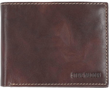 Steve Madden Mens Leather Wallet Extra Capacity Flip Pockets Brown