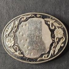 Ornate flower swirl and stars belt buckle Polished Chrome Bohemian Style
