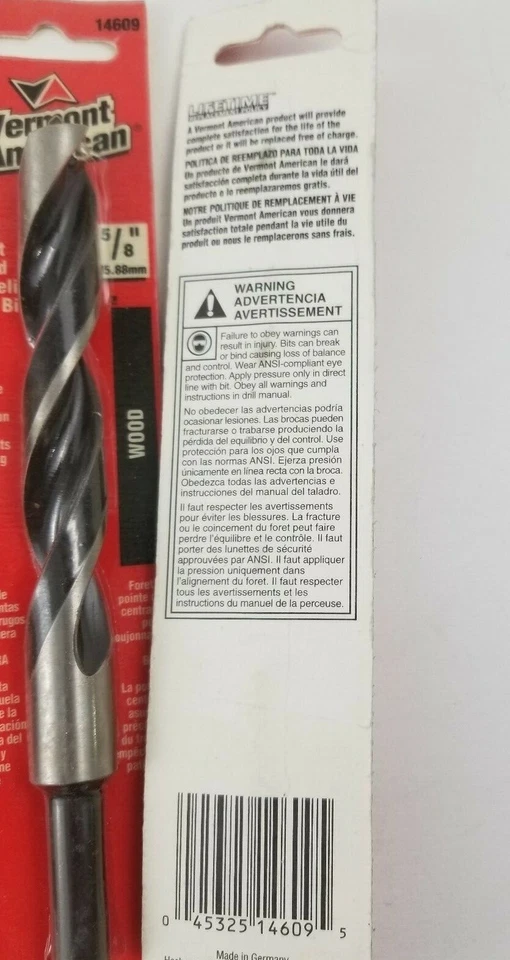 Lote de 5 brocas para madera Vermont American Brad Point 5/8" #14609 Foto 4 de 4