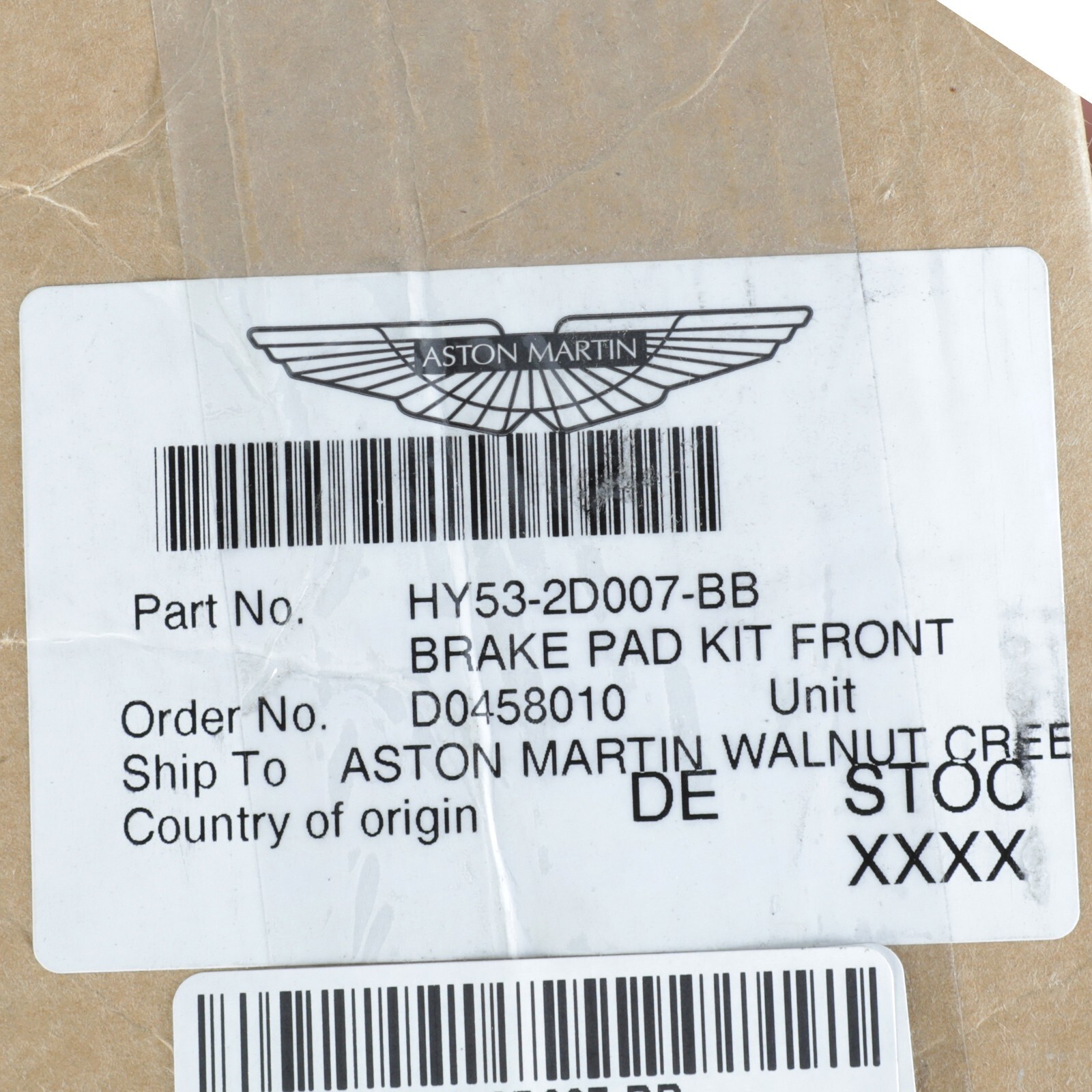 GENUINE ASTON MARTIN BRAKE PAD KIT FRONT OEM NEW HY53-2D007-BB