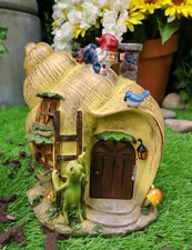 Ebros Fairy Garden Mr Gnome & Frog Mini Helix Snail Cottage House Figurine 7.5"L